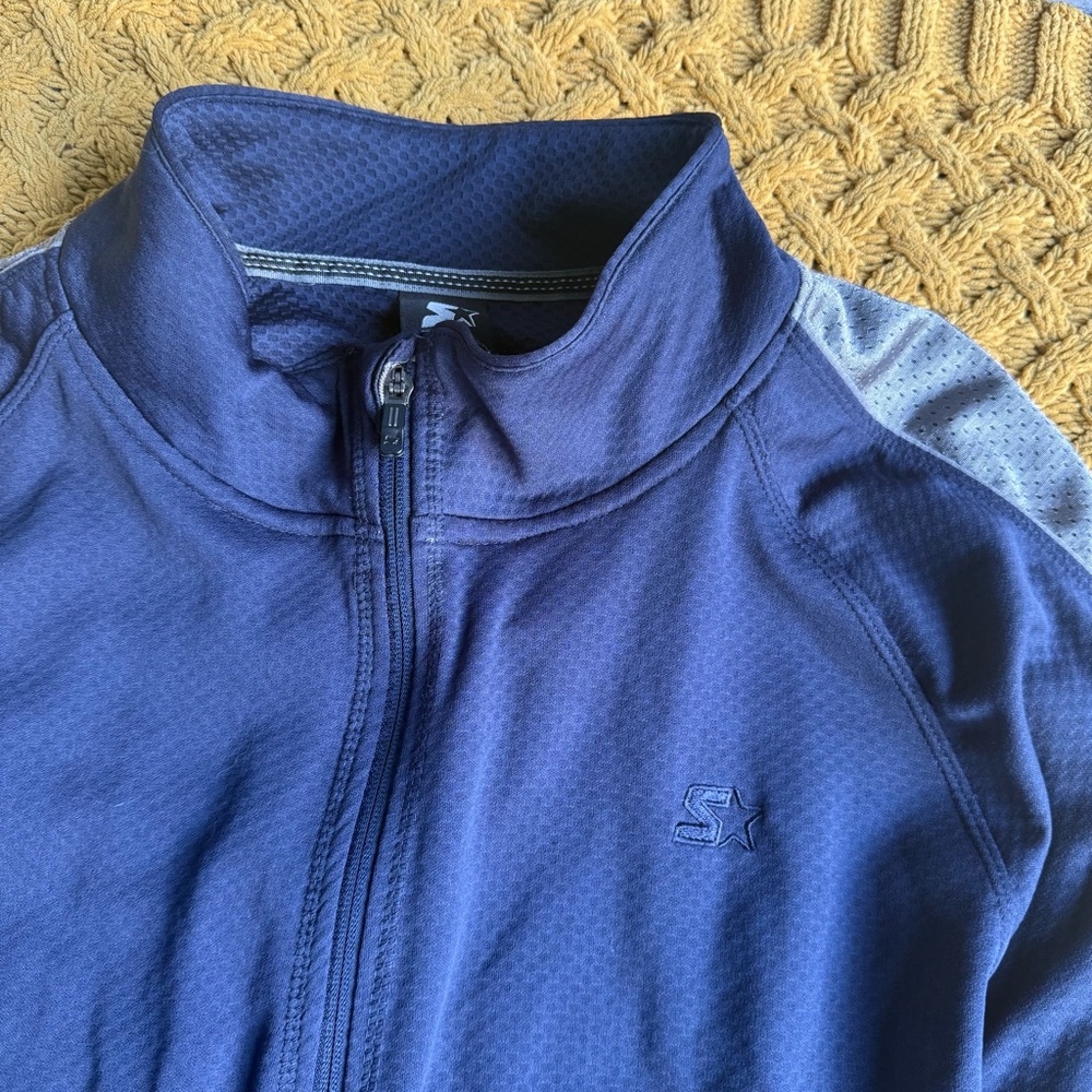 STARTER Mens Tracksuit Top Track Jacket Mens 3XL Navy Blue Grey Polyester Zipper